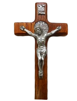 Krzyż wiszący drewniany h11cm Św. Benedykt  MAHOŃ - 49538