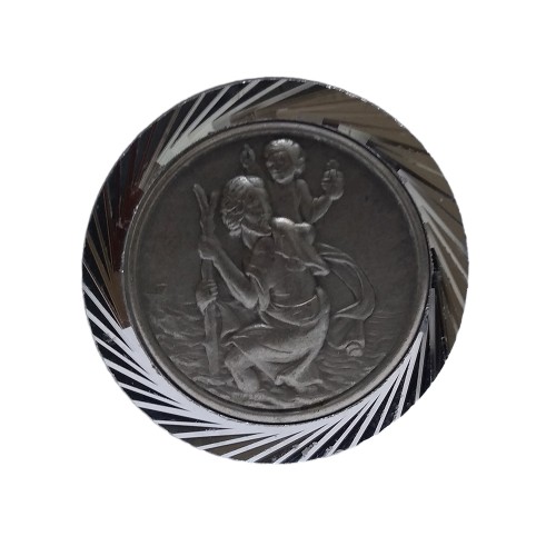 Plakietka metalowa Św. Krzysztof okrągła magnes śr.3,5cm m - 49535