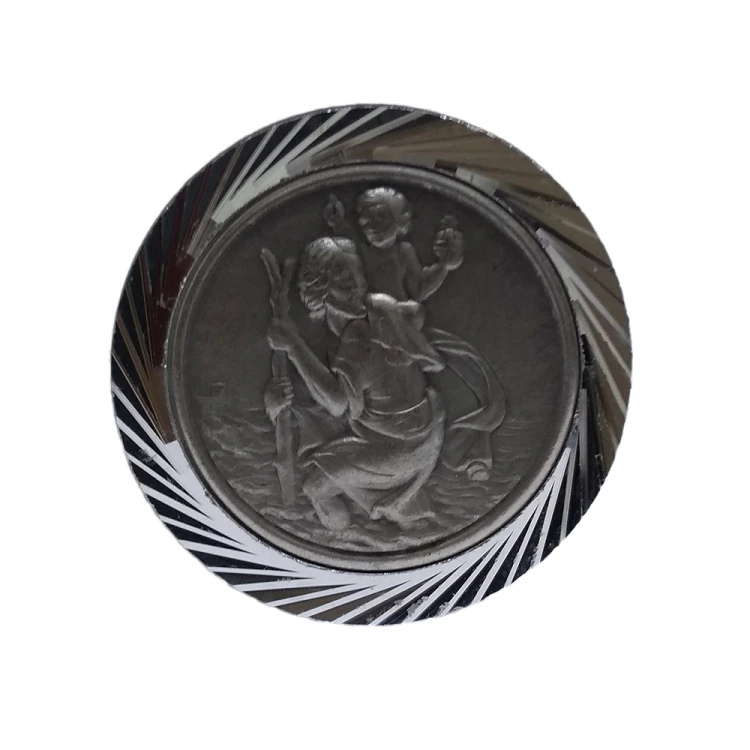 Plakietka metalowa Św. Krzysztof okrągła magnes śr.3,5cm m - 49535