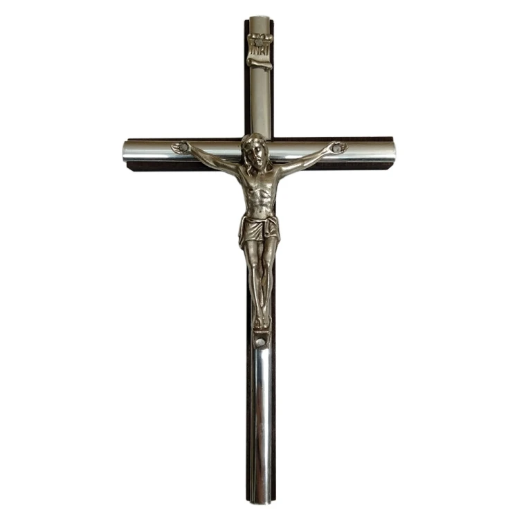 Krzyż wiszący drewniany h16cm WENGE wąski z wkładką - 43736
