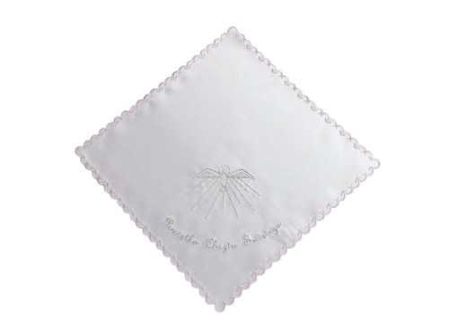 Szatka chrzest chusteczka różowa (gołąbek, promienie)                         LIL - 42986
