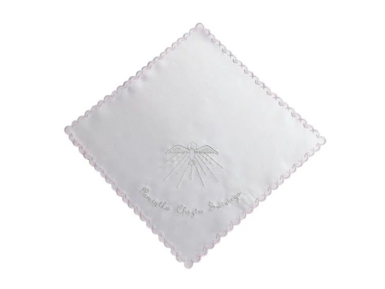 Szatka chrzest chusteczka różowa (gołąbek, promienie)                         LIL - 42986