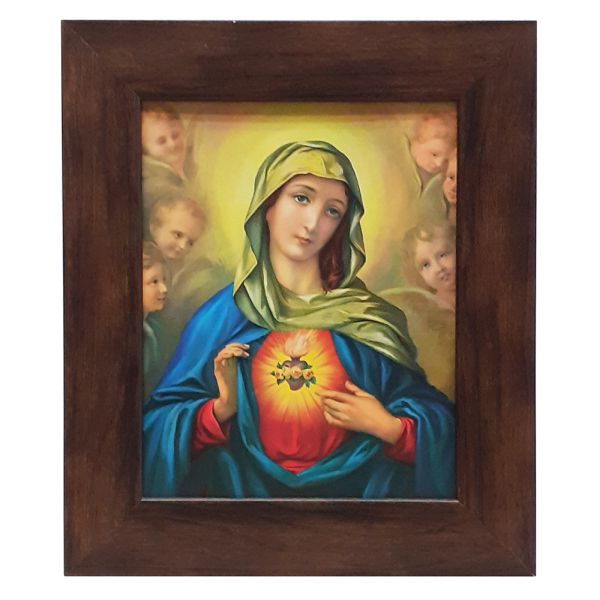 Obraz 20x25cm Serce Matki Bożej rama płaska brązowa - 42683