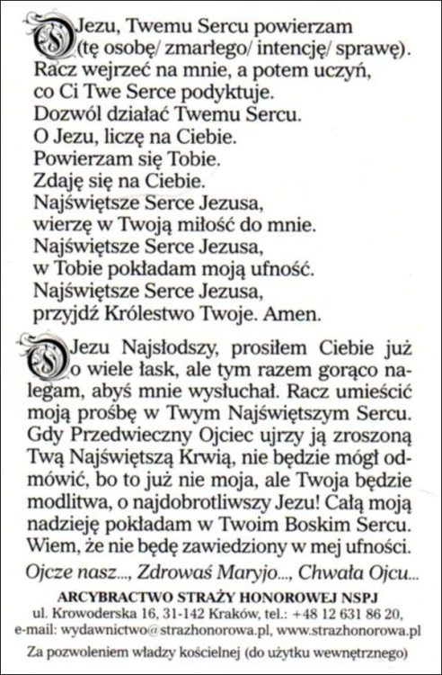 Obrazek Nowenna ufności. O Jezu, Twemu Sercu powierzam (tę osobę/zmarłego/intencję/sprawę) ... - 41921