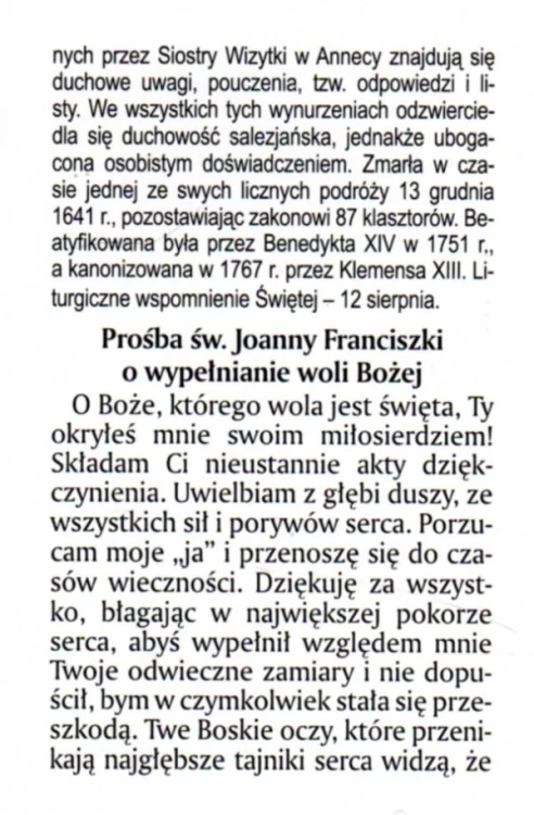 Składanka Św. Joanna Franciszka de Chantal. Prośba o wypełnienie woli Bożej - 41915