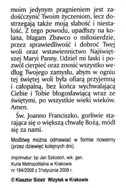 Składanka Św. Joanna Franciszka de Chantal. Prośba o wypełnienie woli Bożej - 41915
