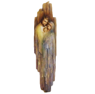 Płaskorzeźba Św. Rodzina kolorowa 56x16cm drewniana z drzewa lipowego - 40938