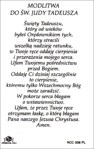Plakietka Św. Juda Tadeusz - lakierowana z modlitwą i medalikiem - 40575