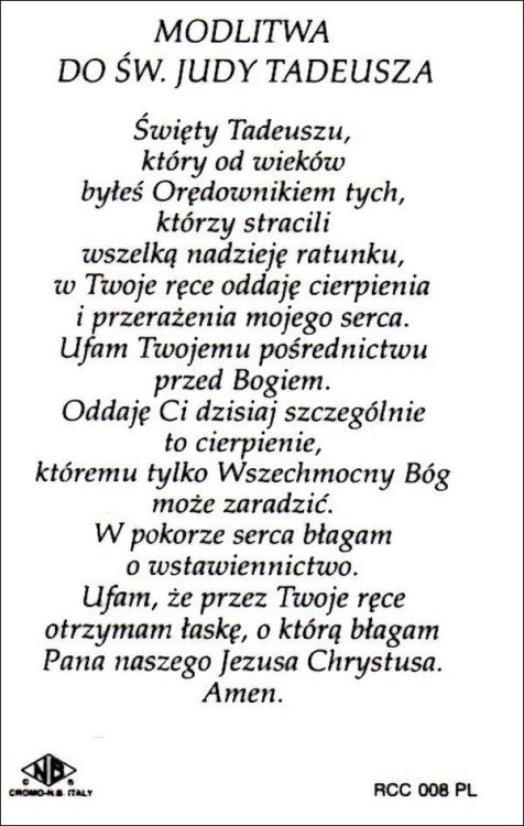 Plakietka Św. Juda Tadeusz - lakierowana z modlitwą i medalikiem - 40575