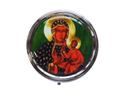 Pudełko metalowe - Matka Boża Częstochowska okrągłe (śr.5,5cm wys.2,5cm) - 40386