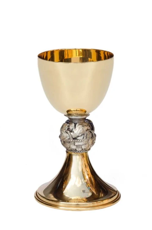 Kielich mszalny złocony z rybami wys. 18 cm - 40002