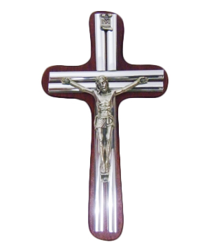 Krzyż wiszący drewniany h15cm WIŚNIA z podwójną wkładką - 39996