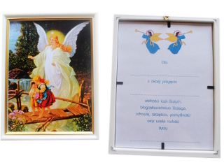 Obraz 17x22cm Anioł Stróż kładka rama BIAŁA - 38772