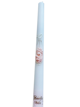 Świeca chrzest - Matka Boża RÓŻOWA ręcznie zdobiona - 38167