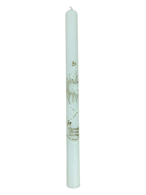 Świeca Chrzest - kwiatki białe ZŁOTA ręcznie zdobiona - 38163