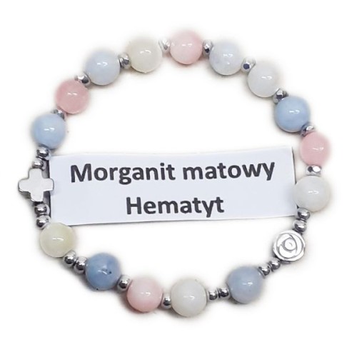 Bransoletka dziesiątka DZIECIĘCA kamień naturalny MORGANIT HEMATYT - 67178