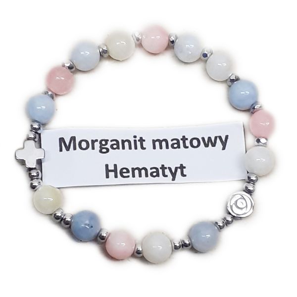 Bransoletka dziesiątka DZIECIĘCA kamień naturalny MORGANIT HEMATYT - 67178