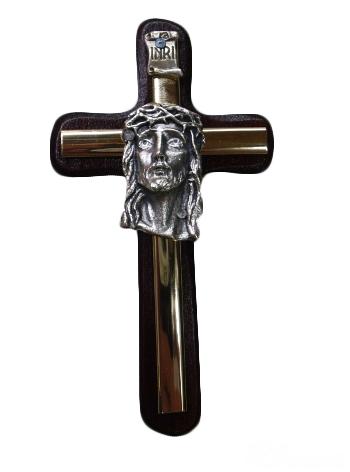 Krzyż wiszący drewniany h10cm WENGE z główką - 37808