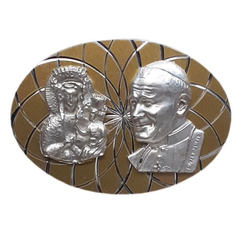 Plakietka metalowa OWAL Jan Paweł II + Matka Boża Częstochowska - 37228