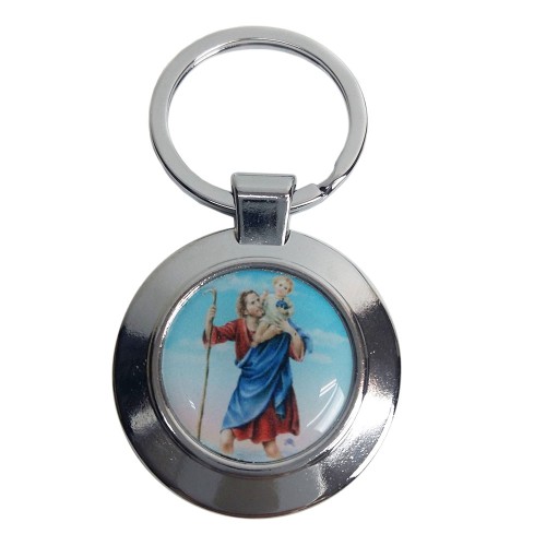Brelok metalowy - Matka Boża Niepokalana/Św.Krzysztof okrągły niklowany kolor - 36599