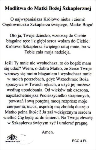 Plakietka MB  Szkaplerzna - lakierowana z modlitwą i medalikiem - 36383
