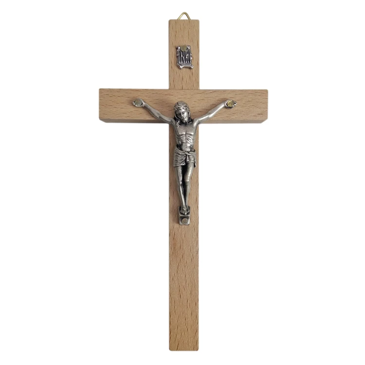 Krzyż wiszący drewniany h16cm jasny - 36175