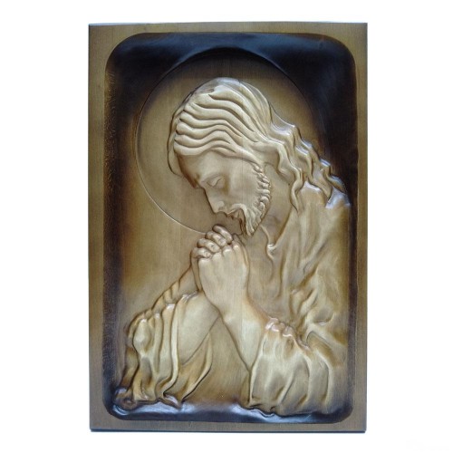 Płaskorzeźba Jezus modlący 31x46cm drewniana z drzewa lipowego - 35760