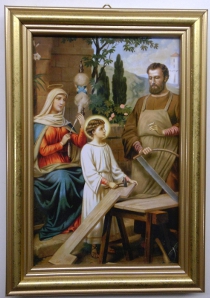 Obraz 10x15cm Św. Rodzina stolarz         rama złota - 35443