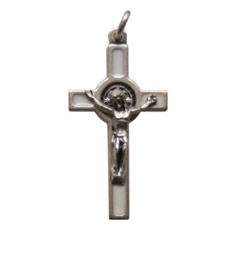 Krzyżyk wiszący metalowy św. Benedykt 3,5cm z wkładką BIAŁĄ - 35260