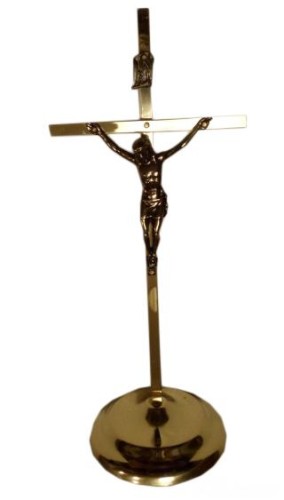 Krzyż stojący nowoczesny mosiądz 20cm - 34777