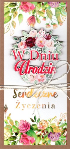 Karnet URODZINY DL ze sklejką (KWIATY) różne wzory - 29182 5902846850731