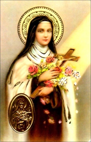 Plakietka Św. Teresa od Dzieciątka Jezus - lakierowana z modlitwą i medalikiem - 25767