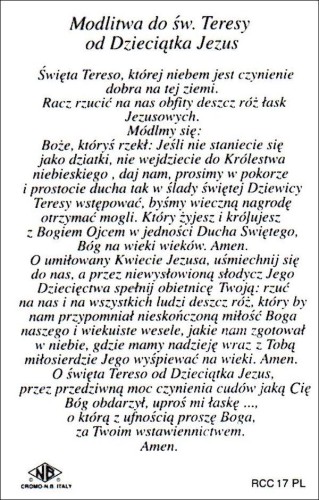 Plakietka Św. Teresa od Dzieciątka Jezus - lakierowana z modlitwą i medalikiem - 25767