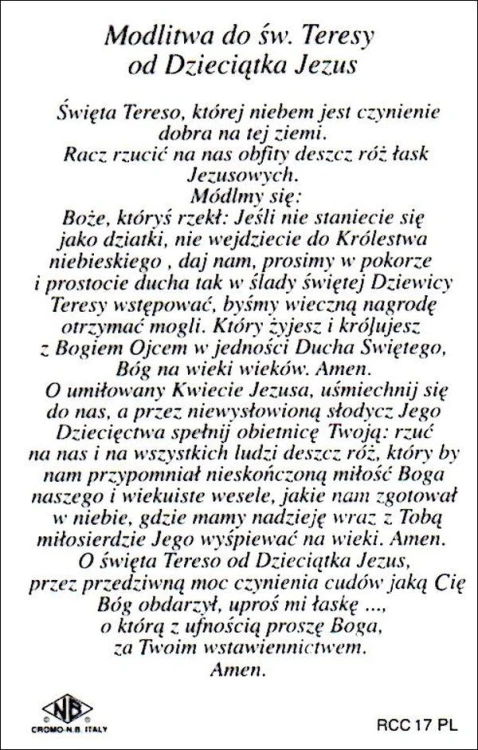 Plakietka Św. Teresa od Dzieciątka Jezus - lakierowana z modlitwą i medalikiem - 25767