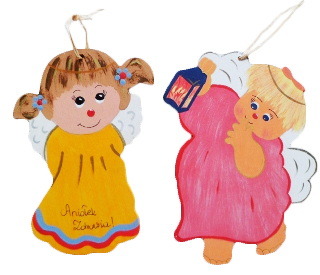 Figura anioł płaski mały wiszący drewniany - 22305