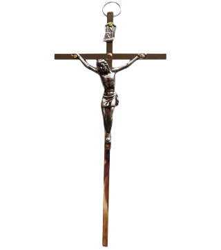 Krzyż wiszący metalowy nowiczesny nikiel   13,5cm - 19850