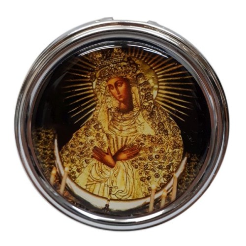 Pudełko metalowe - Matka Boża Ostrobramska okrągłe (śr.5,5cm wys.2,5cm) - 17937
