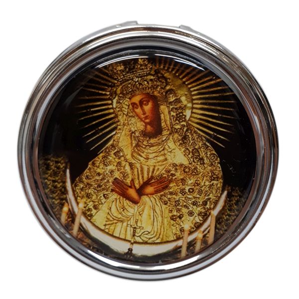 Pudełko metalowe - Matka Boża Ostrobramska okrągłe (śr.5,5cm wys.2,5cm) - 17937