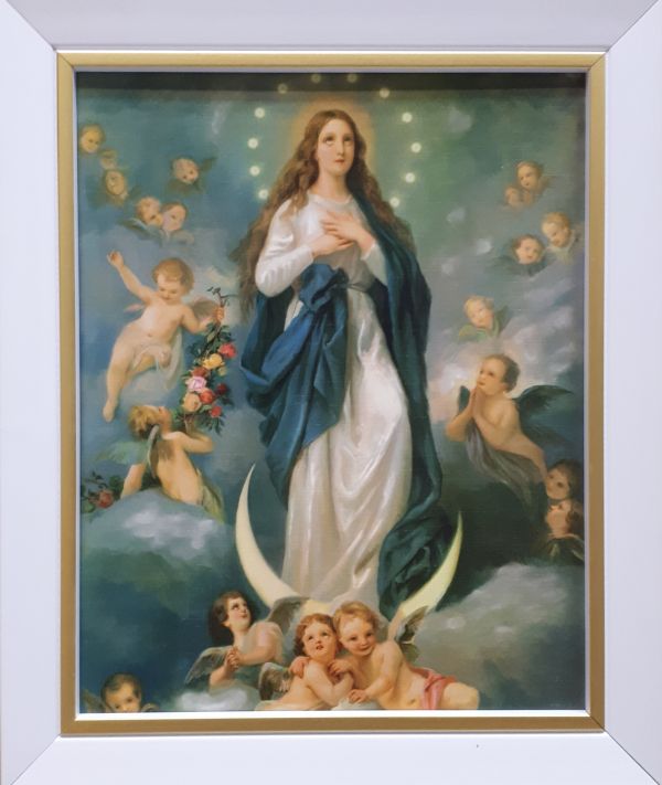 Obraz 24,5x29,5cm Matka Boża Anielska rama BIAŁA ze wstawką (złotą) - 17922