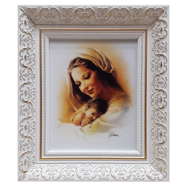 Obraz 30x35cm Matka Boża z Dzieciątkiem (kolor) rama biała ornament - ! - 16947
