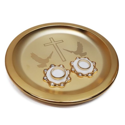 Tacka pod obrączki ślubne z kamieniami (pozłacana) *16cm - 15176