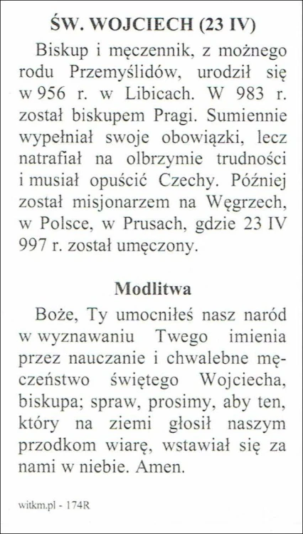 Obrazek św. Wojciech. Biografia + modlitwa - ! - 15113