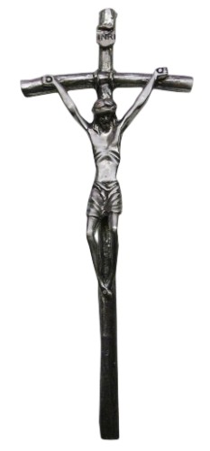 Krzyż wiszący papieski metalowy SREBRO/OXYDA 27cm - 14749