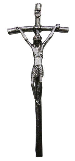 Krzyż wiszący papieski metalowy SREBRO/OXYDA 27cm - 14749