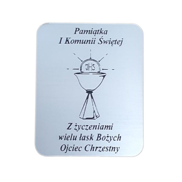 Płytka grawerowana KOMUNIA od OJCA CHRZESTNEGO samoprzylepna 4x3cm - 14596