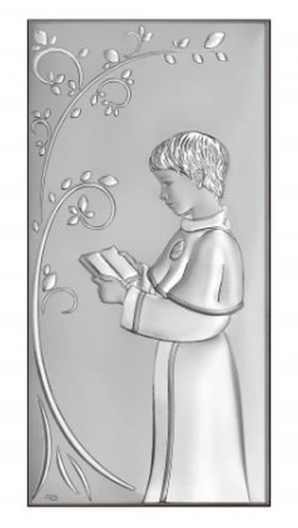 Obraz srebrny I Komunia Św. CHŁOPIEC prostokąt 6,5x12cm - 14347