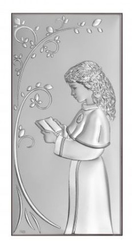 Obraz srebrny I Komunia Św. DZIEWCZYNKA prostokąt 6,5x12cm - 14346