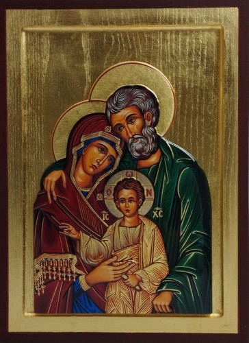 Ikona Św. Rodzina - CERAMIKA ŻYWICZNA (zielony płaszcz 21x27cm) - 13626