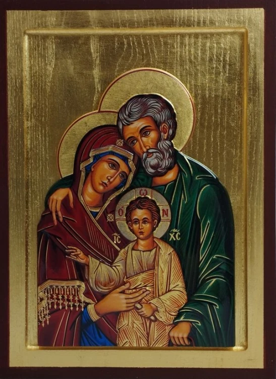 Ikona Św. Rodzina - CERAMIKA ŻYWICZNA (zielony płaszcz 21x27cm) - 13626