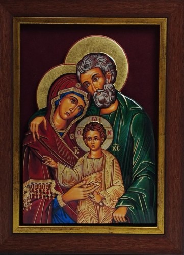 Ikona Św. Rodzina - CERAMIKA ŻYWICZNA (zielony płaszcz 21x27cm) - 13614